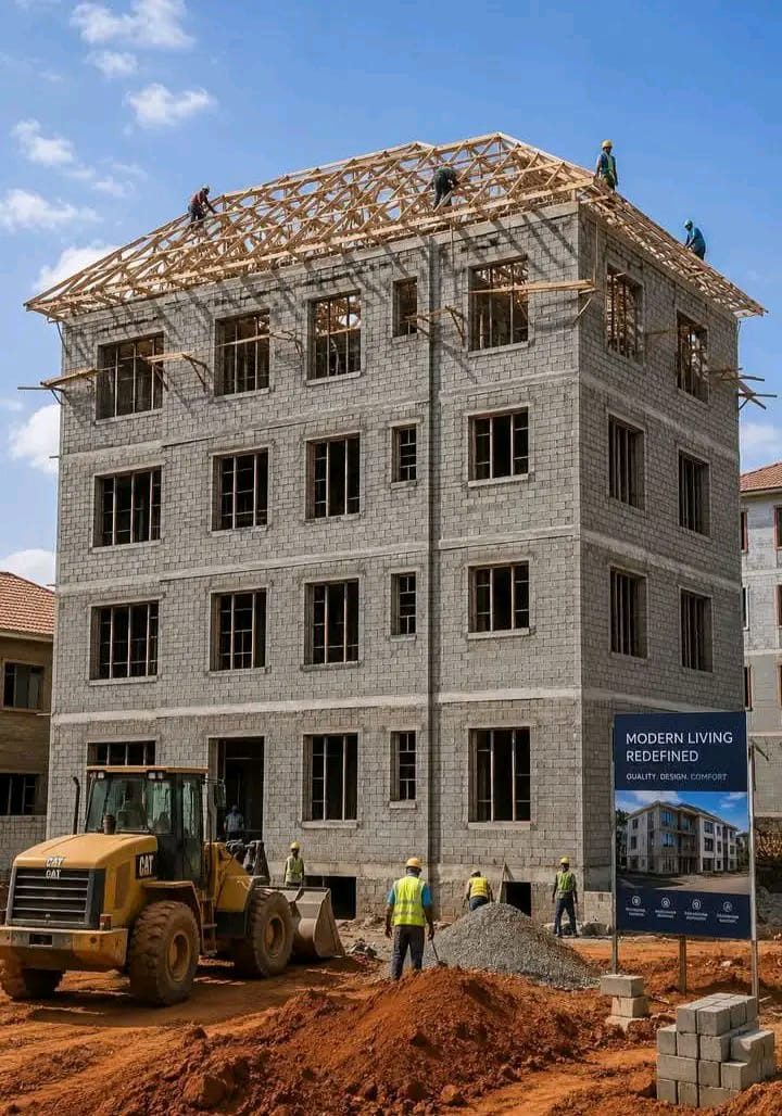 Chantier de gros œuvre en cours, élévation en parpaings