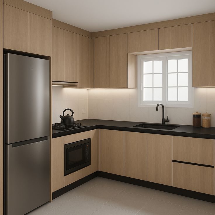 Cuisine équipée avec meubles bois sur mesure